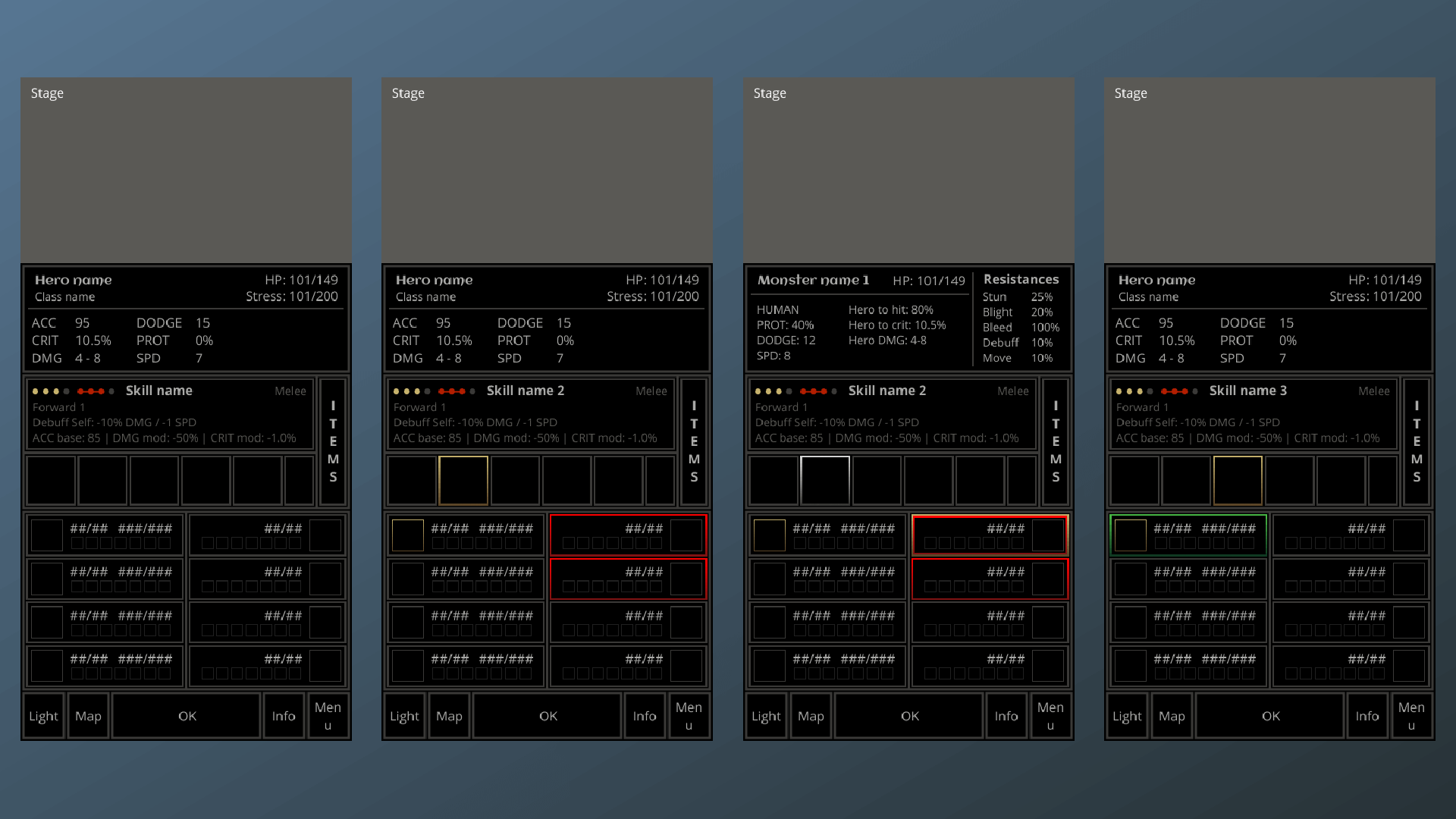 Wireframe of the battle screen with the new selection area