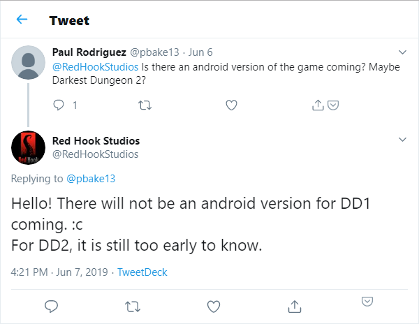 Screenshot of a Twitter response by Red Hook Studios